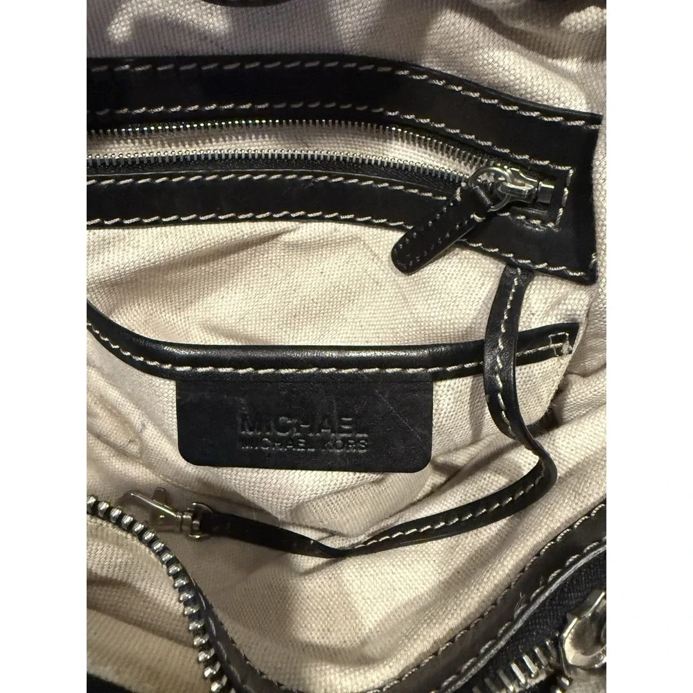 Michael Kors Black Leather Satchel Top Handle Bag Silver Hardware A-0807